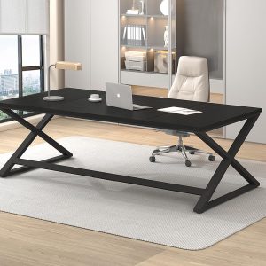 Large Black Computer Desk, 70.8” Long Writing Desk for Home Office, Modern Simple Executive Work Study Desk for Two Person, Wood Double PC Gaming Workstation Computer Table for Bedroom, Black Oak