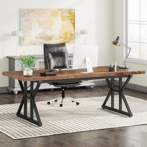 70.8-Inch Executive Desk, Large Computer Office Desk Workstation, Modern Simple Style Laptop Desk Study Writing Table Business Furniture for Home Office (Brown/Black, 70.8 Inch)