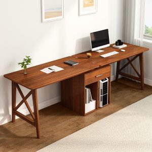 2-Person Desk with Storage Cabinet - 94" Wooden Extra Long L Shaped Table, Double Work Study Computer Workstation for Home Office, Walnut, 94" W x 24" D